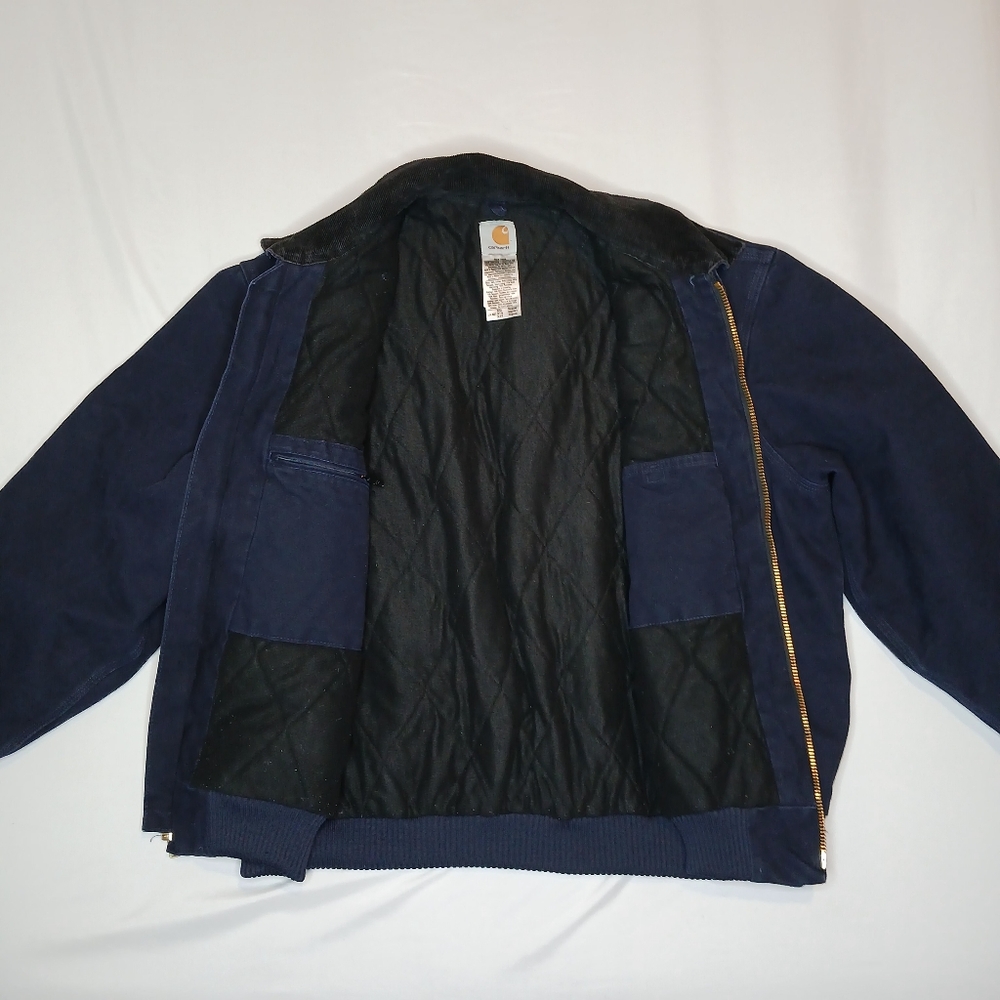 Carhartt Santa Fe Jacket J14 MDT Navy/Black Mens Size 2XL Leather Patch Quilted - Picture 9 of 11